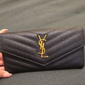 Saint Laurent Black Quilted Wallet with Gold Accents